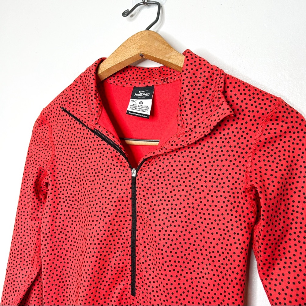 Nike Pro Dri Fit Womens Red Polka Dot Athletic Workout Pullover Sweatshirt‎ XS - Picture 3 of 8